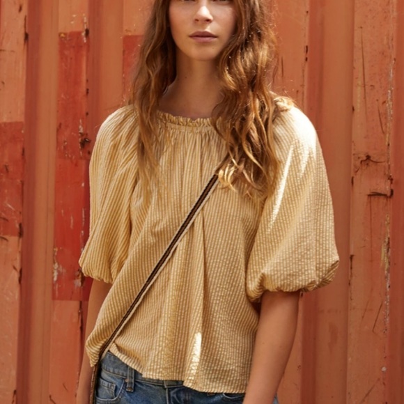 Velvet by Graham & Spencer Tops - VELVET Briella Woven Striped Puff Sleeve Top, Size XS